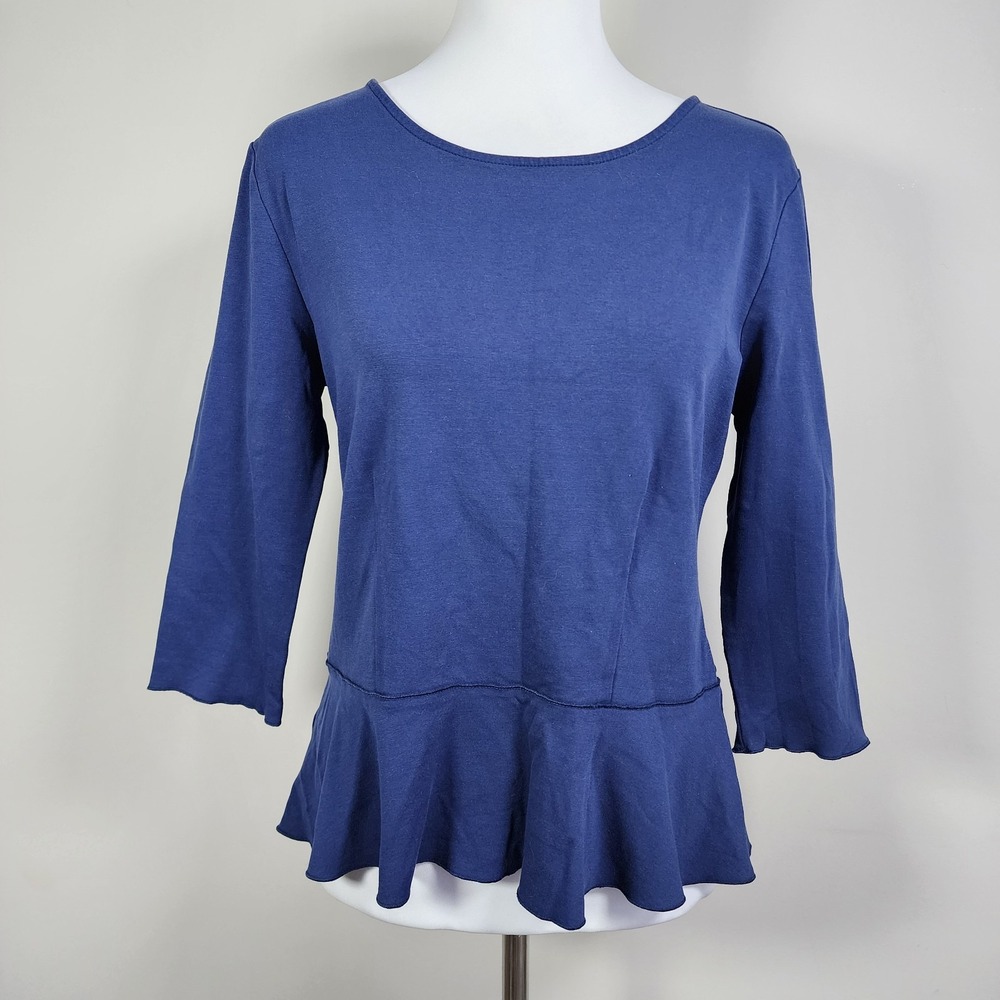 Ann Taylor Shirt Womens Medium Peplum Navy Blue Smocked Top Feminine Dainty Work